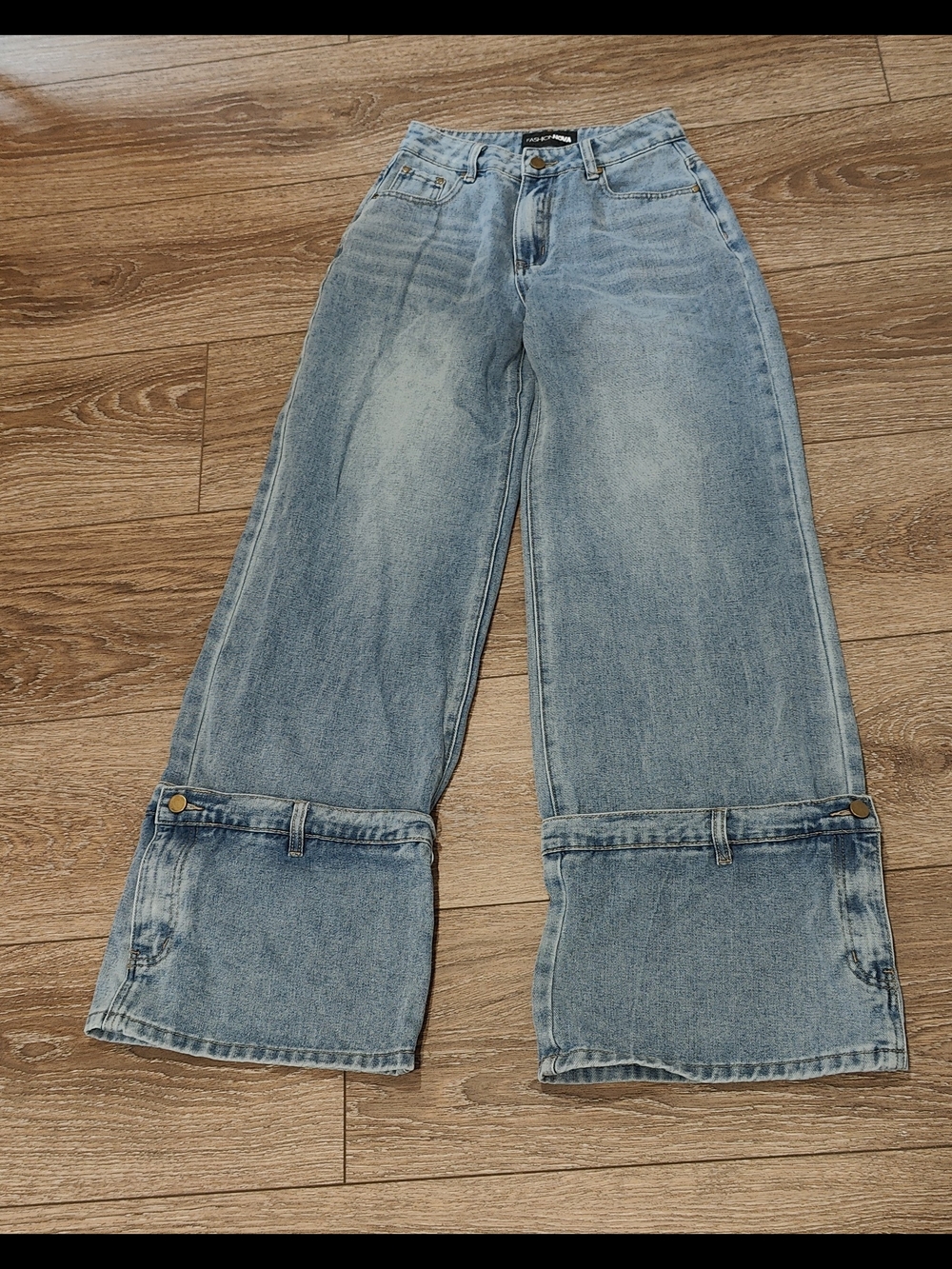 Light Blue Vintage Cuffed Wide Leg Women's Jeans